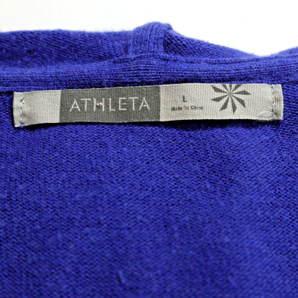 Athleta Size L Fine Knit Hooded Sweater Double Zip Royal Blue - Picture 10 of 12
